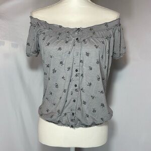Grey Floral Off-the-Shoulder American Eagle Top Small